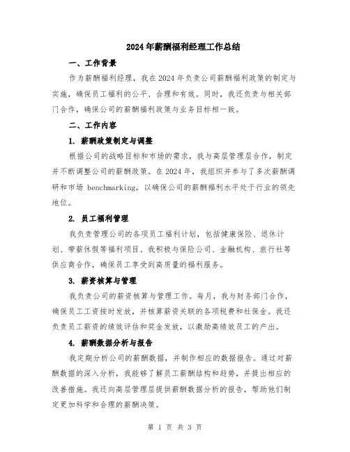 2024年薪酬福利经理工作总结