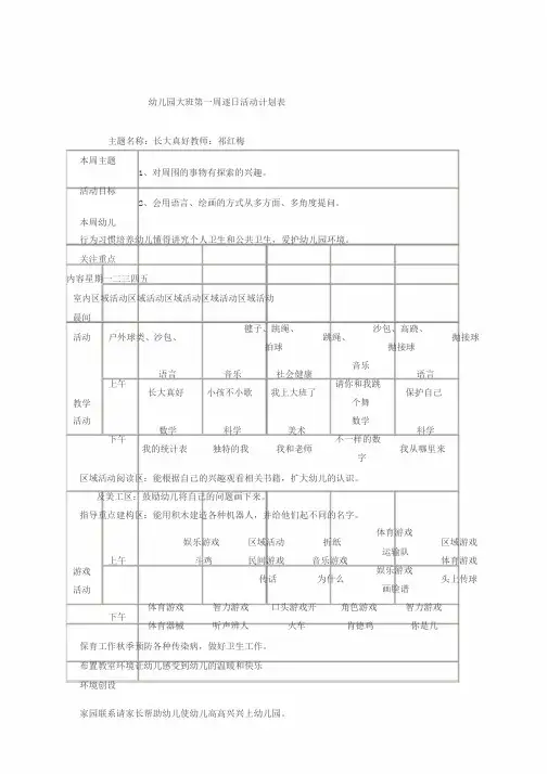 大班周计划表1