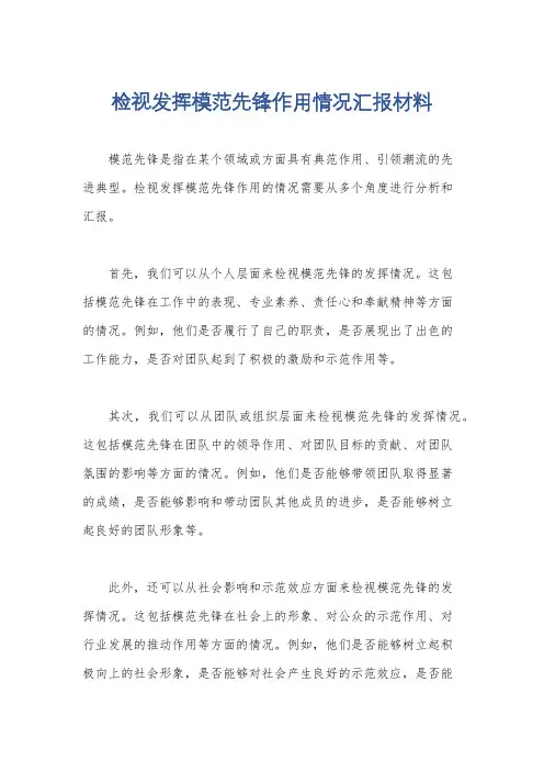检视发挥模范先锋作用情况汇报材料
