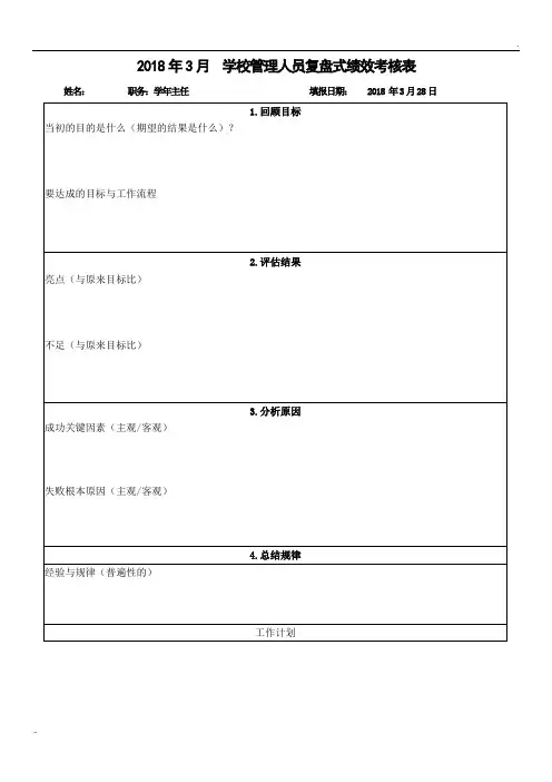 学校管理人员复盘绩效考核表
