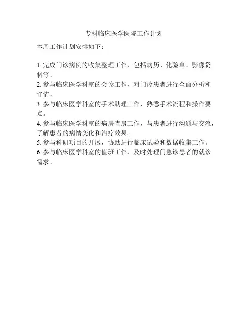 专科临床医学医院工作计划