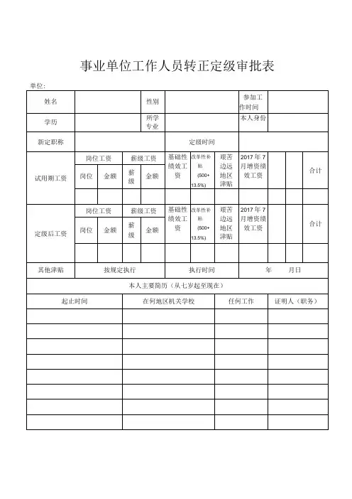事业单位工作人员转正定级审批表 (新表)