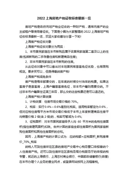 2022上海房地产税征收标准最新一览