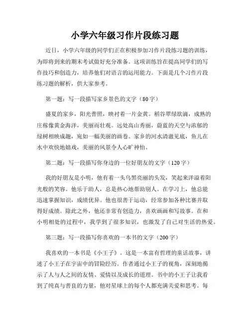 小学六年级习作片段练习题