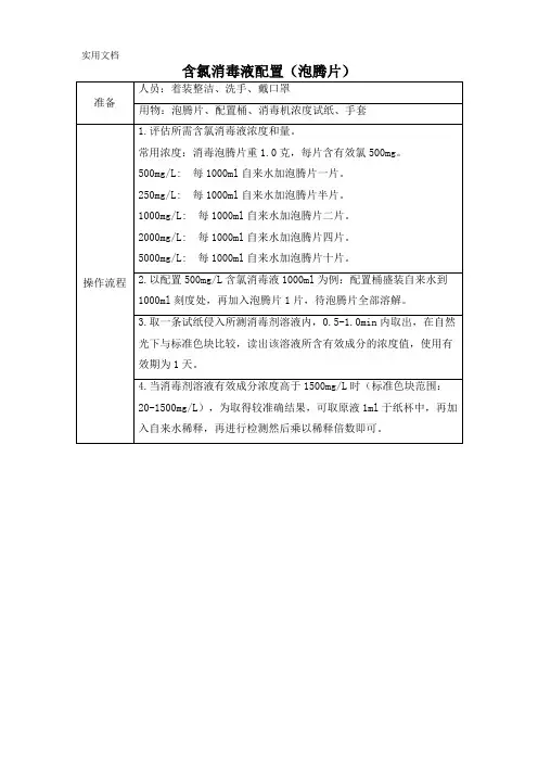 含氯消毒液配置(泡腾片)