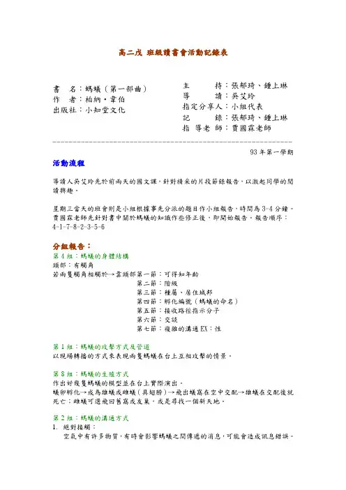 班级读书会活动记录表