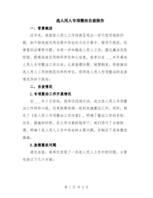选人用人专项整治自查报告