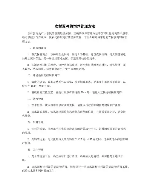农村蛋鸡的饲养管理方法