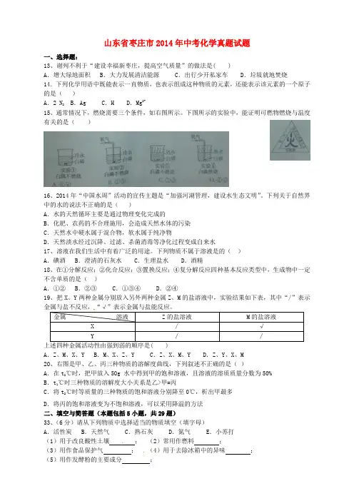 山东省枣庄市2014年中考化学真题试题(含答案)