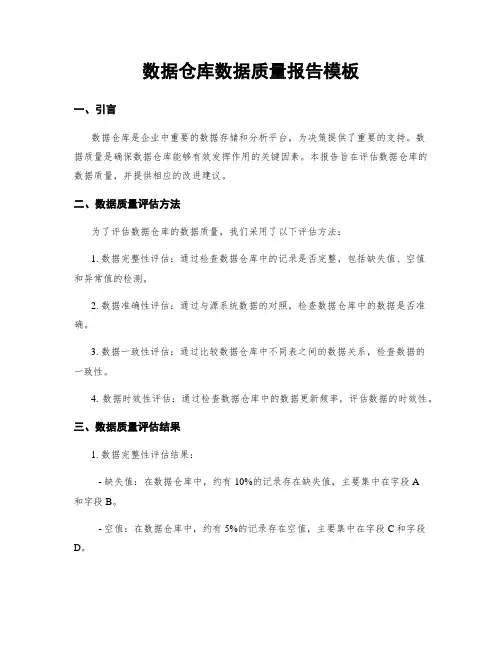 数据仓库数据质量报告模板