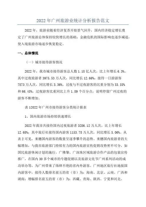 2022年广州旅游业统计分析报告范文