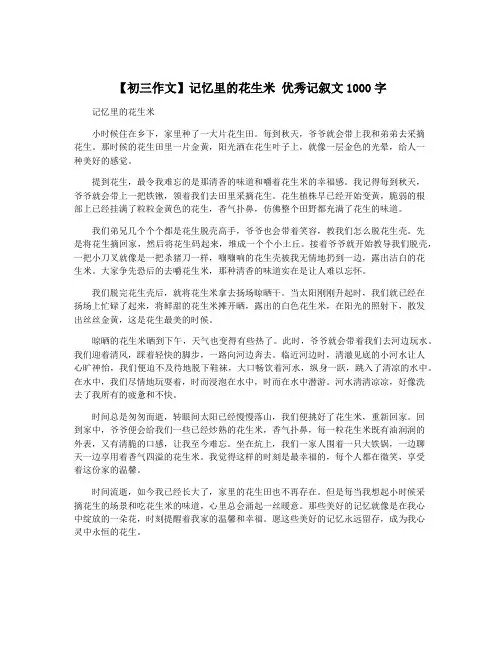 【初三作文】记忆里的花生米 优秀记叙文1000字