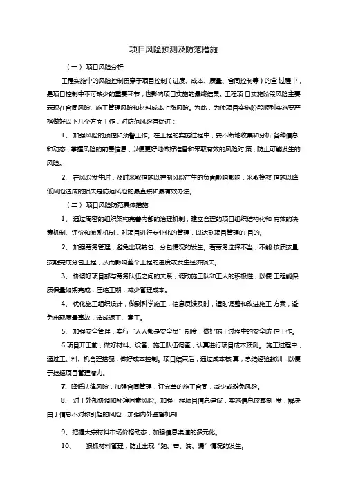 项目风险预测及防范措施