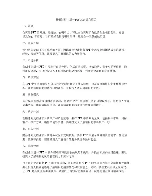 书吧创业计划书ppt怎么做完整版