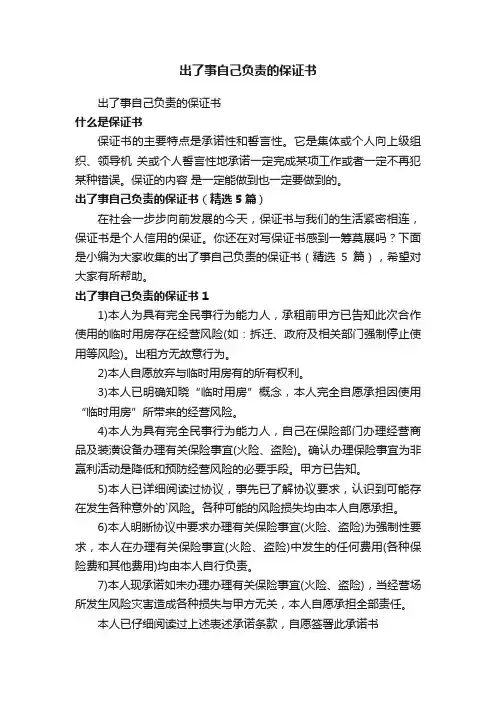 出了事自己负责的保证书（精选5篇）