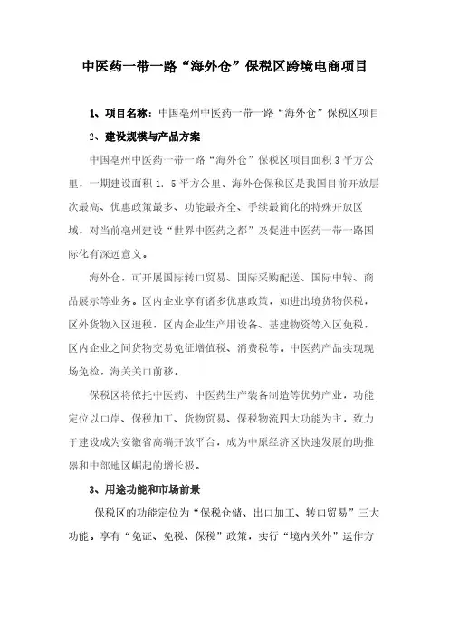 中医药一带一路海外仓保税区及跨境电商项目
