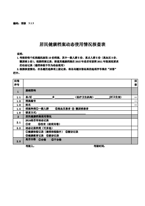 居民健康档案动态使用情况核查表