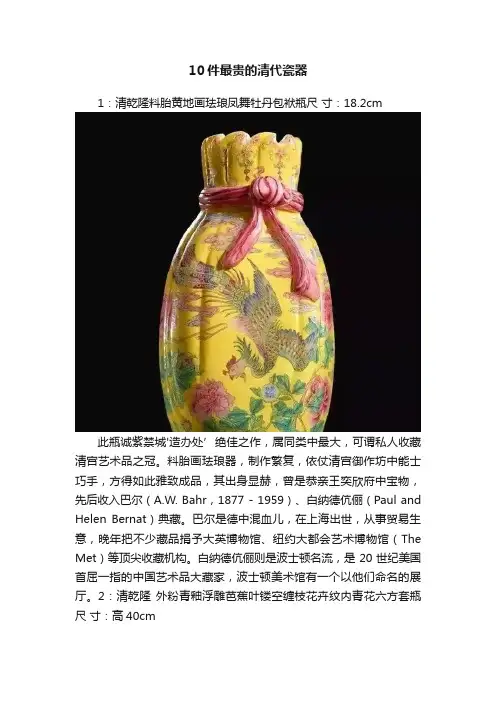 10件最贵的清代瓷器