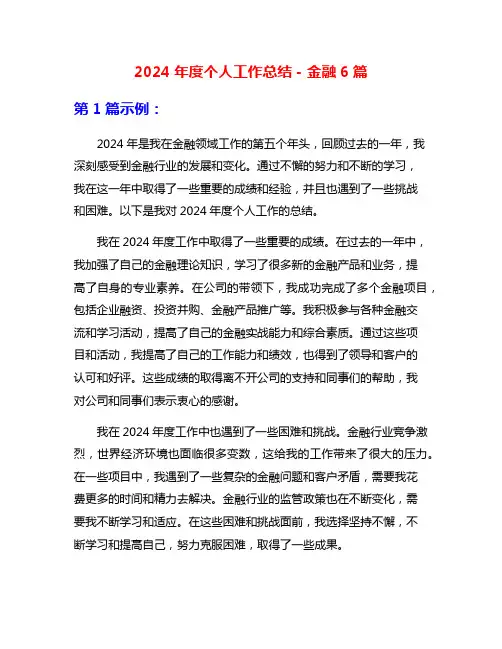 2024年度个人工作总结-金融6篇