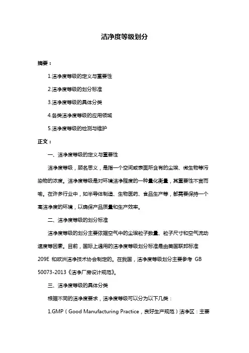 洁净度等级划分