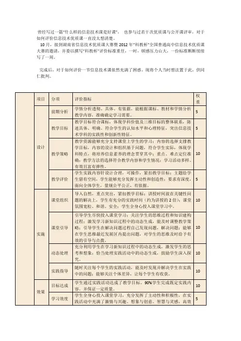 信息技术优质课评价标准 