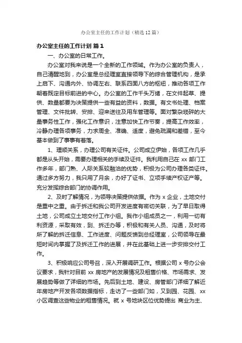 办公室主任的工作计划（精选12篇）