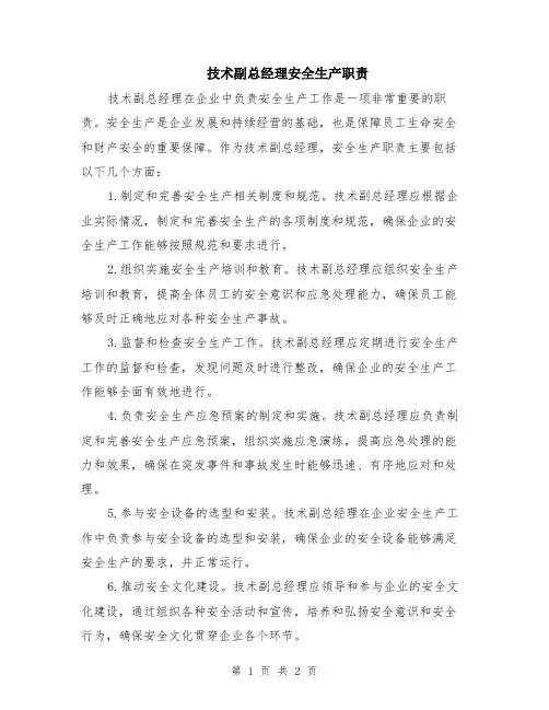 技术副总经理安全生产职责