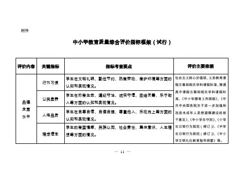 中小学教育质量综合评价指标框架(试行)