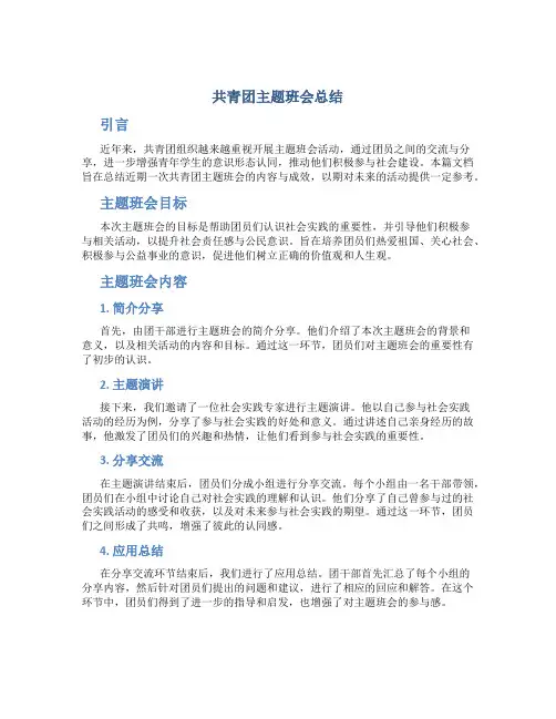 共青团主题班会总结