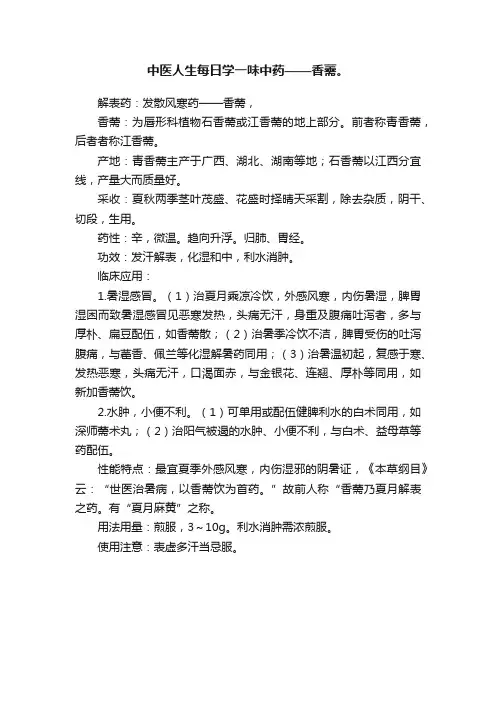 中医人生每日学一味中药——香薷。