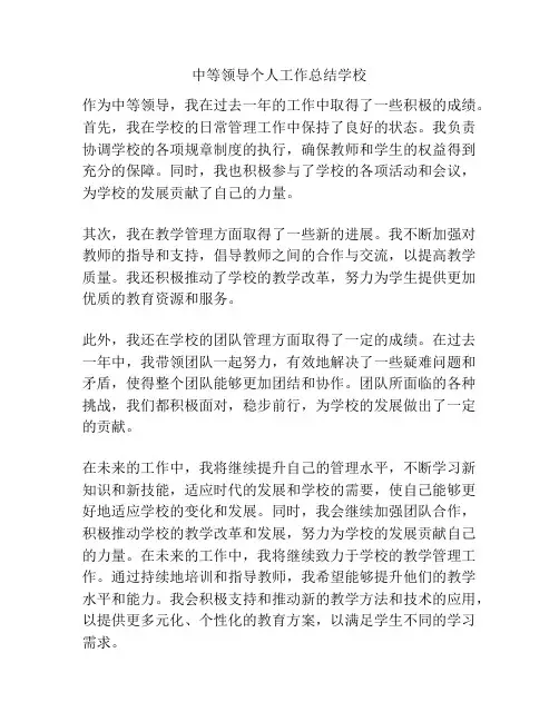 中等领导个人工作总结学校