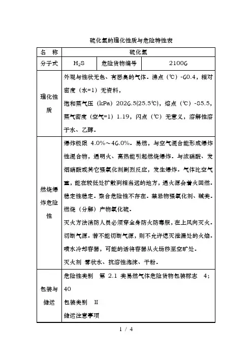 硫化氢的理化性质及危险特性表