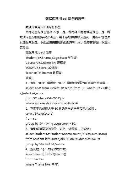 数据库常用sql语句有哪些
