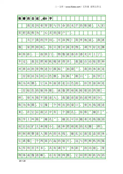 五年级说明文作文：眼睛的自述_450字