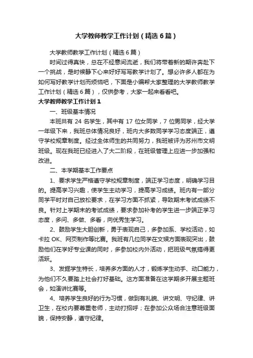 大学教师教学工作计划（精选6篇）