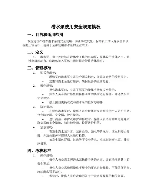 潜水泵使用安全规定模板