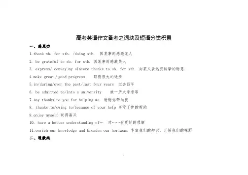 高考英语作文备考之词块及短语分类积累
