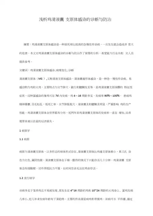 浅析鸡滑液囊支原体感染的诊断与防治