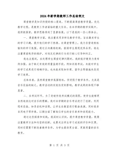 2024年新学期教师工作总结例文（二篇）
