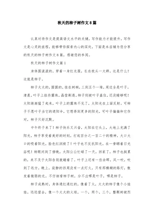 秋天的柿子树作文8篇