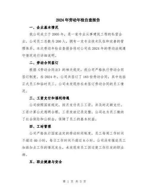 2024年劳动年检自查报告