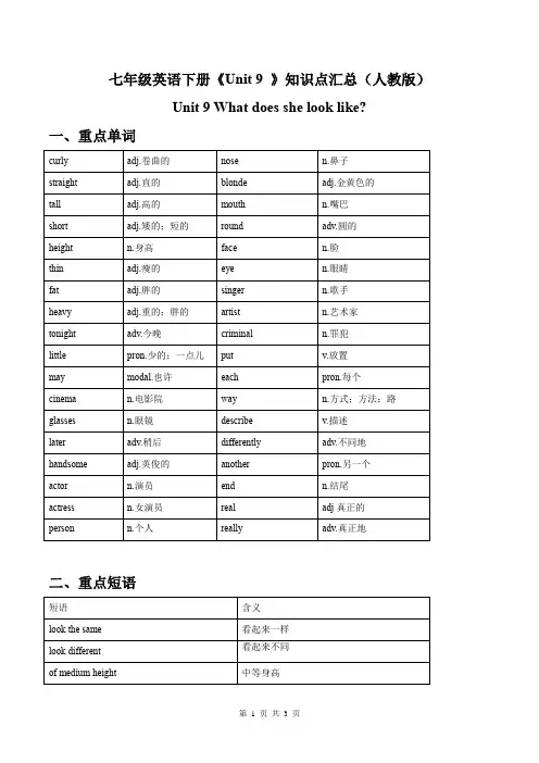 七年级英语下册《Unit 9 》知识点汇总(人教版)