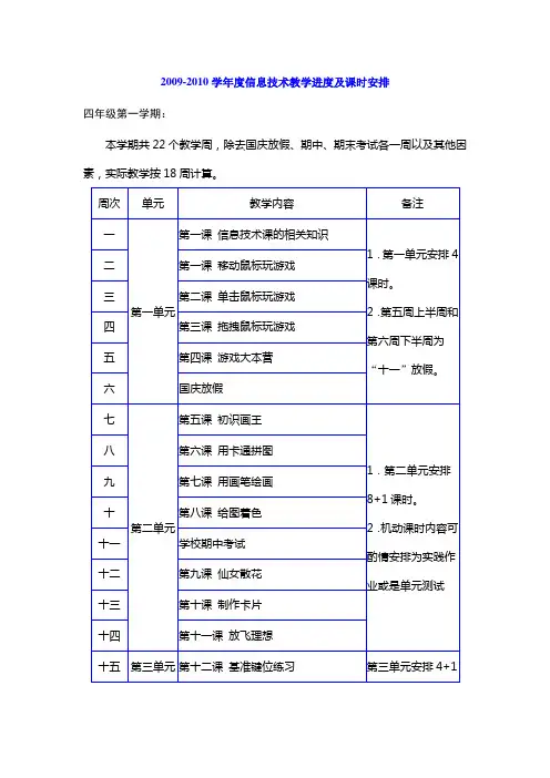 信息技术课时安排表