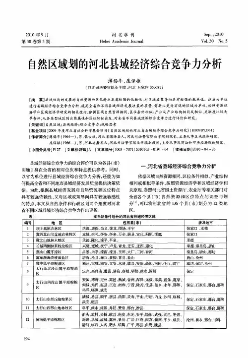 自然区域划的河北县域经济综合竞争力分析