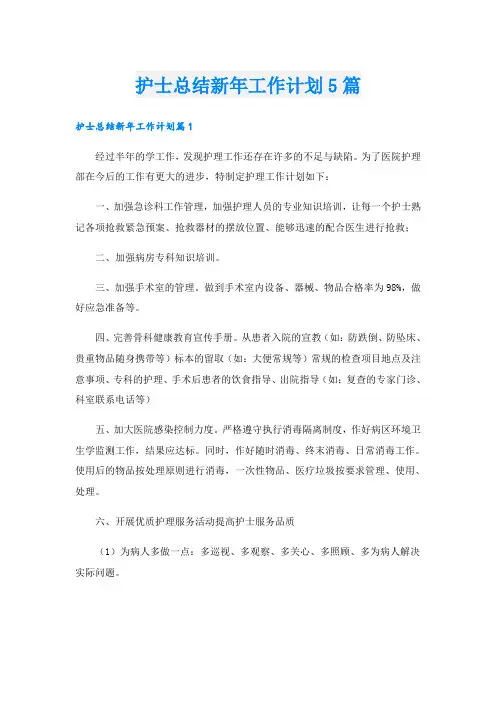 护士总结新年工作计划5篇