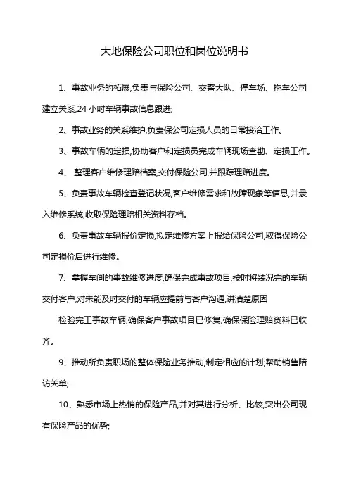 大地保险公司职位和岗位说明书