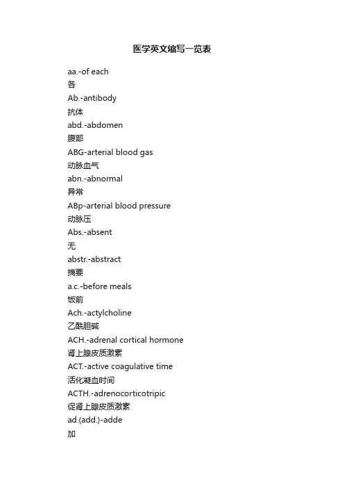 医学英文缩写一览表