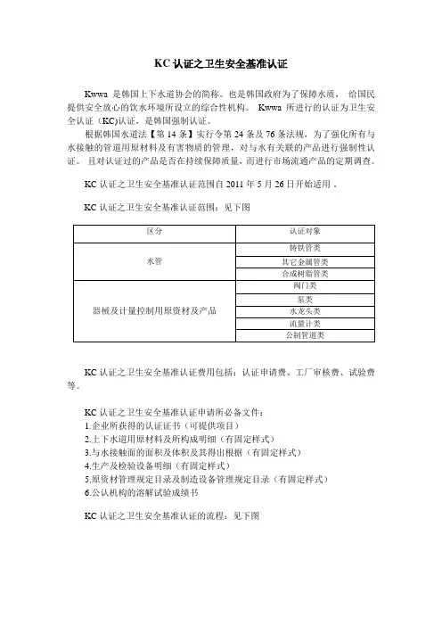 KC认证之卫生安全基准认证