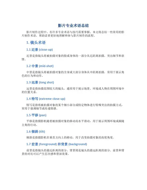 影片专业术语总结
