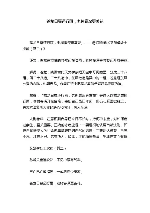 苍龙日暮还行雨，老树春深更著花
